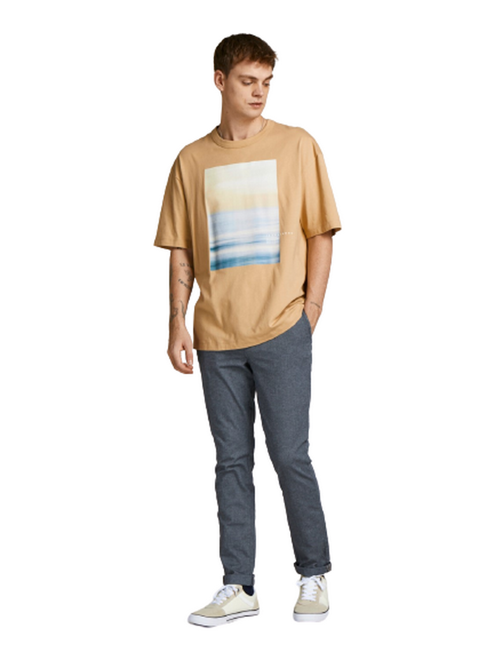 Jack & Jones Herren Chino Hose JPSTMARCO JJFURY - Slim Fit Blau Faded Denim