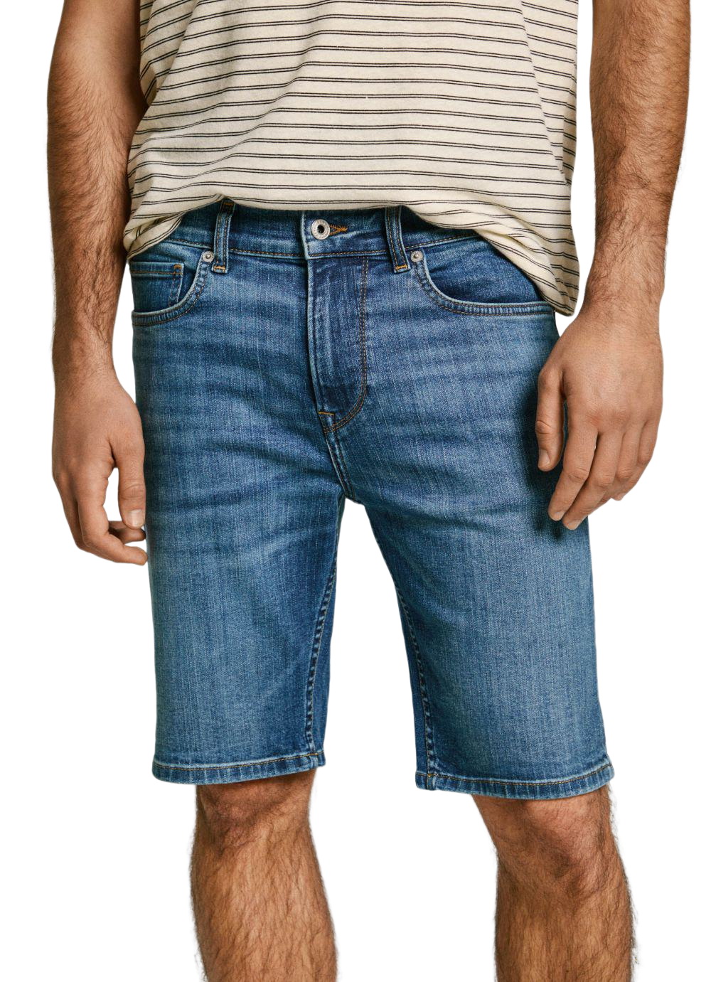Pepe Jeans Herren Jeans Short SLIM SHORT HATCH - Mid Waist Slim Fit - Blau