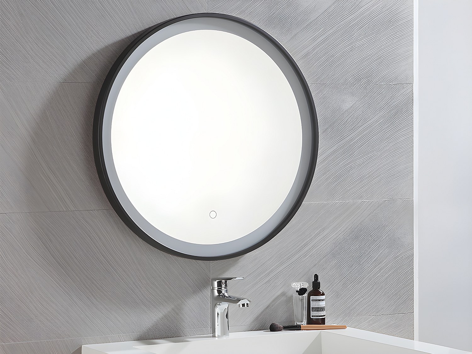 Badezimmerspiegel rund mit LED-Beleuchtung - 60 x 60 cm - Schwarz - NUMEA