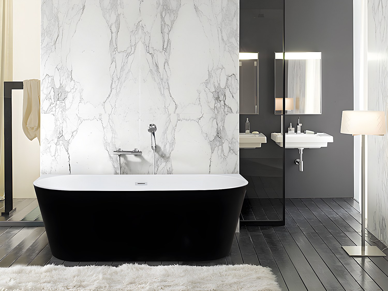 Halb freistehende Badewanne 170 x 75 x 58 cm Acryl Schwarz glänzend 245 L DIVINA