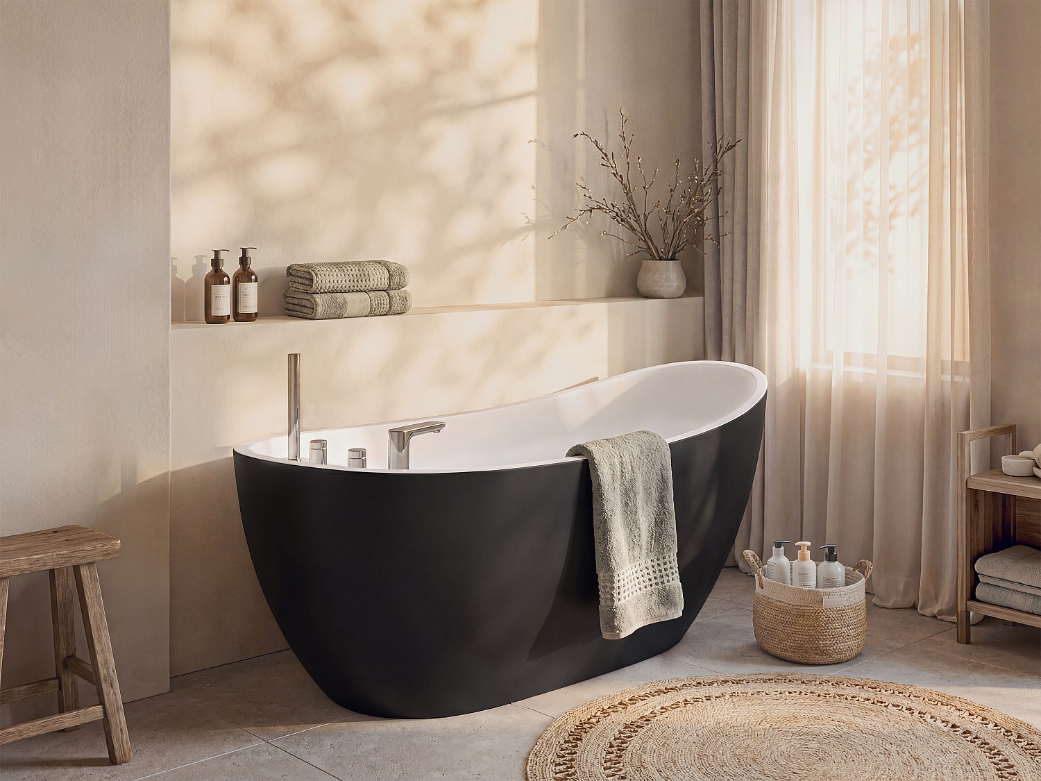 Freistehende Badewanne mit Armatur 170 x 75 x 73 cm Schwarz 282 L NATALIA