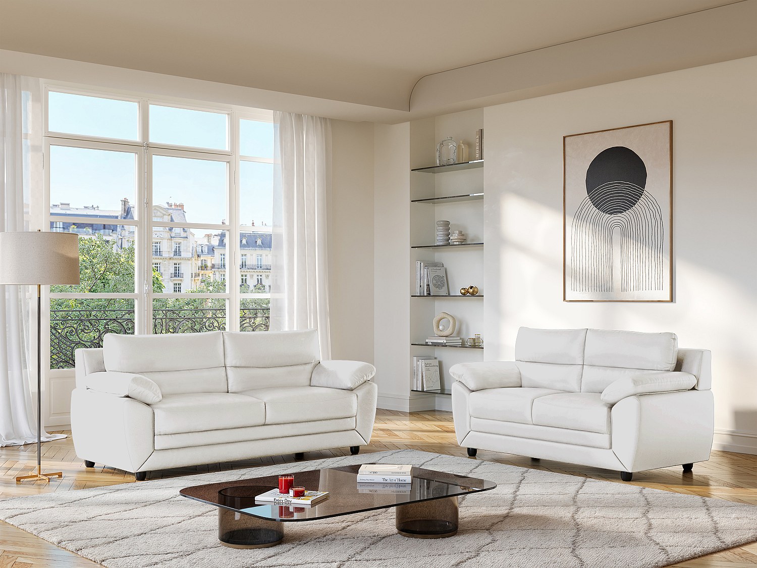 Couchgarnitur 3+2 - Kunstleder - Weiß - MANOA