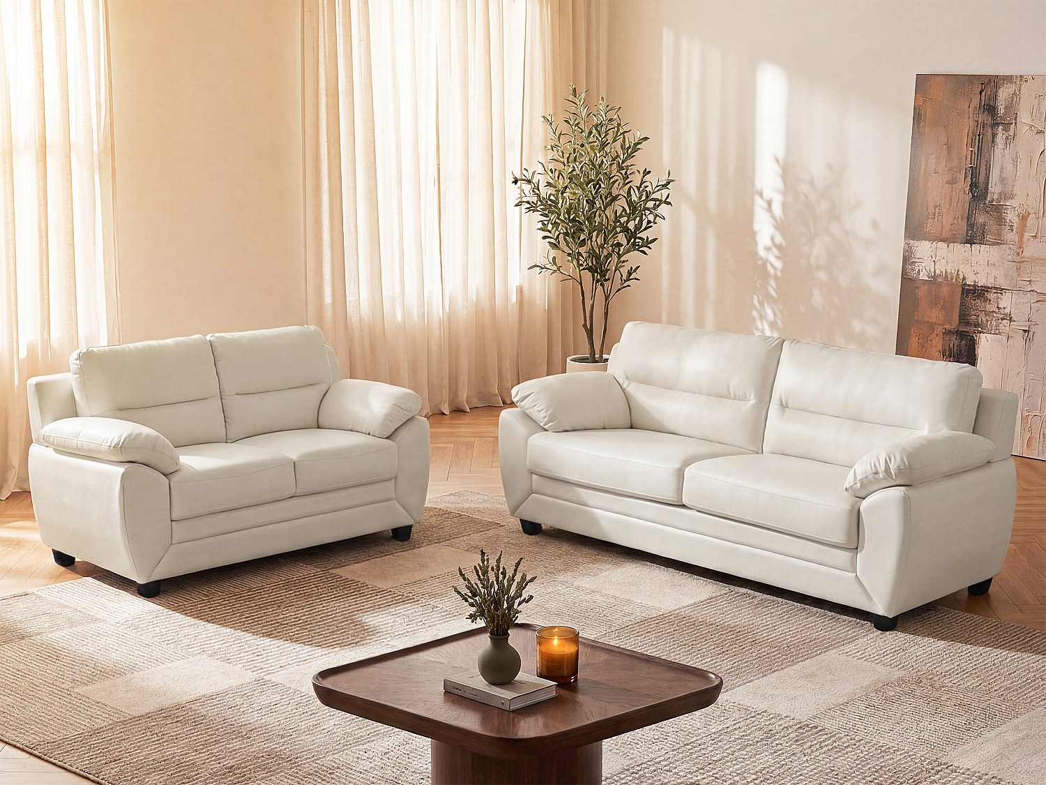 Couchgarnitur 3+2 - Kunstleder - Weiß - MANOA