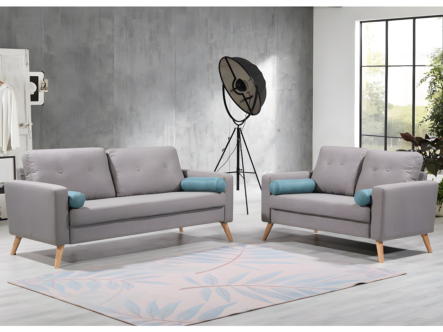 Couchgarnitur 3+2 - Stoff - Grau - TATUM