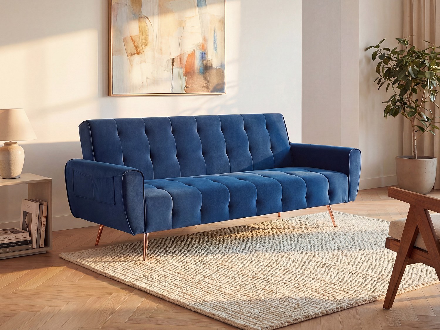 Schlafsofa Klappsofa 3-Sitzer - Samt - Dunkelblau - POLANI