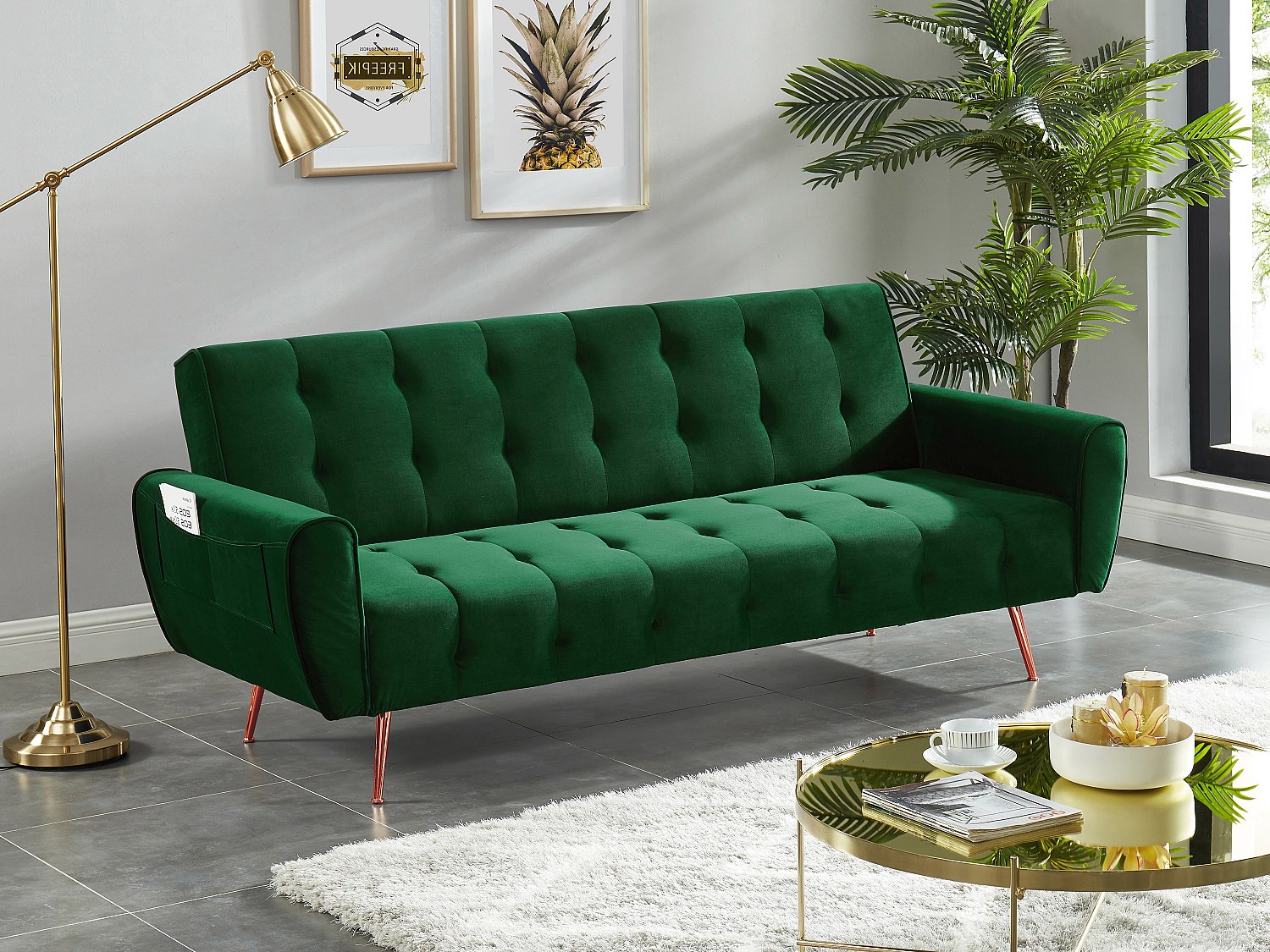 Schlafsofa Klappsofa 3-Sitzer - Samt - Tannengrün - POLANI