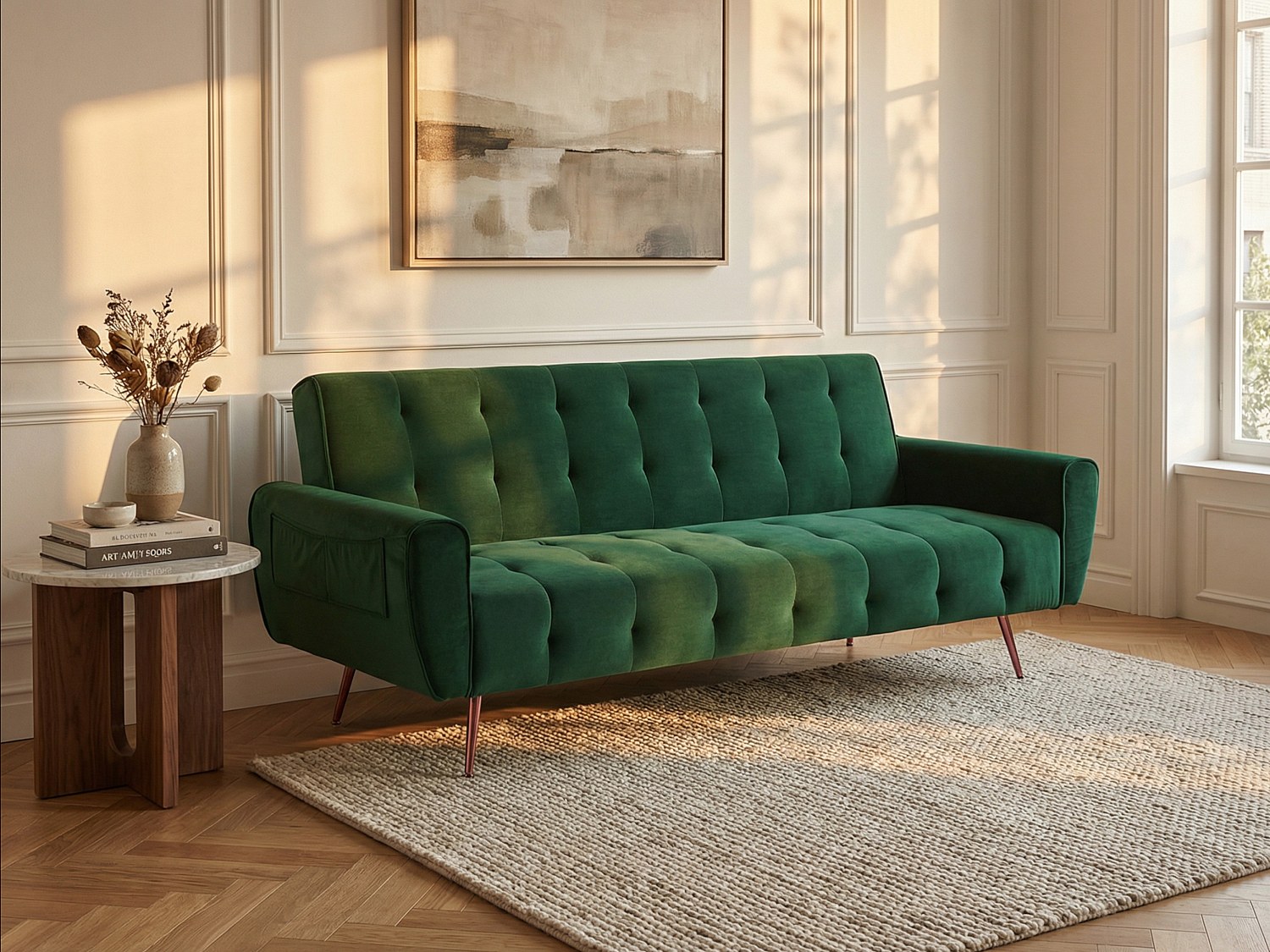Schlafsofa Klappsofa 3-Sitzer - Samt - Tannengrün - POLANI