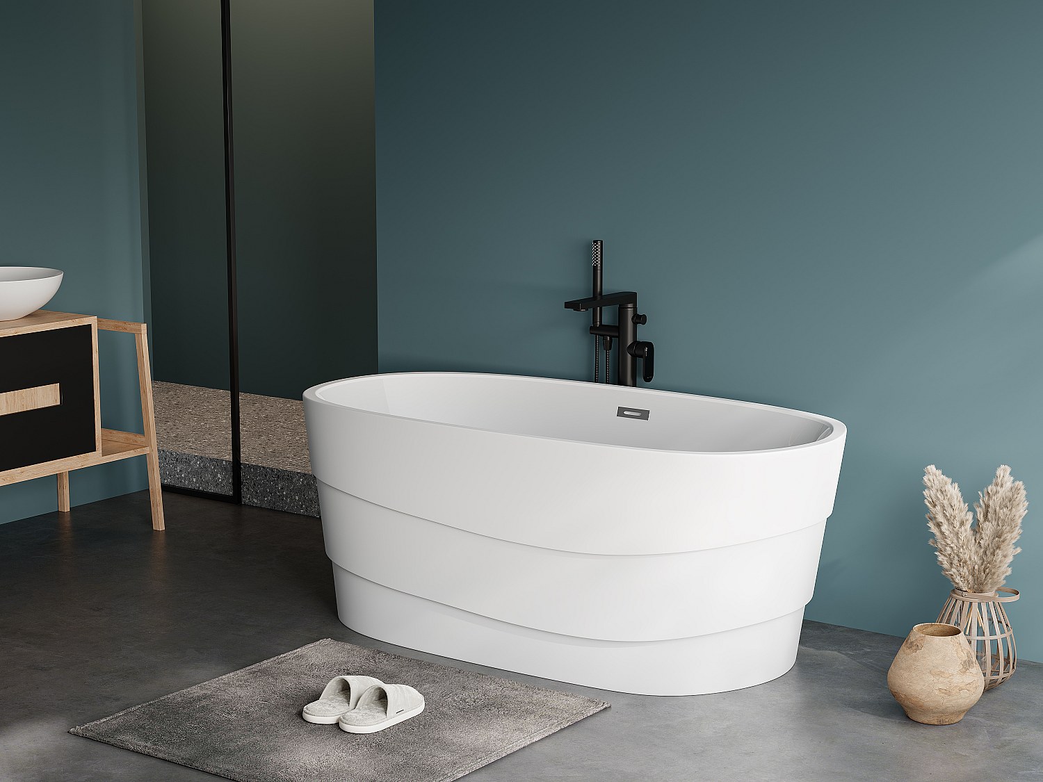 Freistehende Badewanne 150 x 72 x 58 cm Acryl Weiß 200 L DOMINIKA
