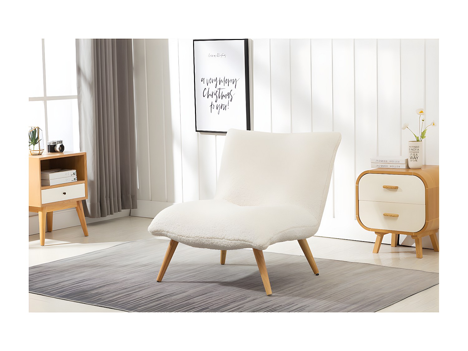 Sessel - Baumwollfleece - Lammfell-Imitat - Weiß - PEPITA