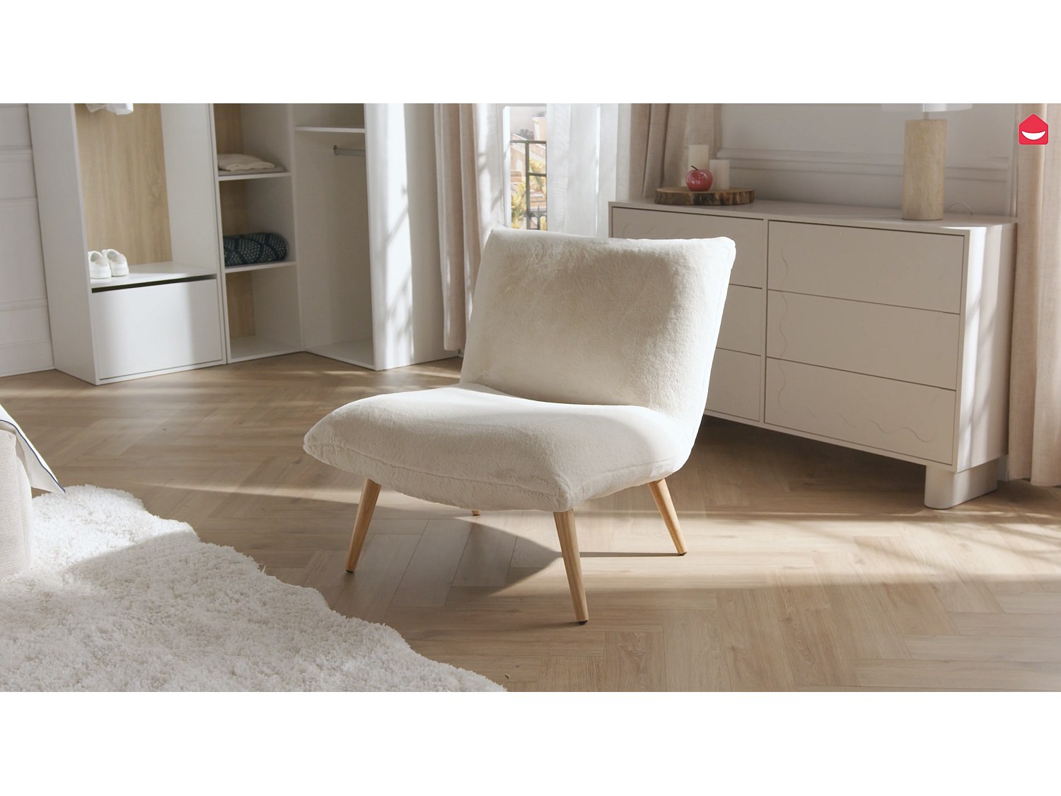 Sessel - Baumwollfleece - Lammfell-Imitat - Weiß - PEPITA