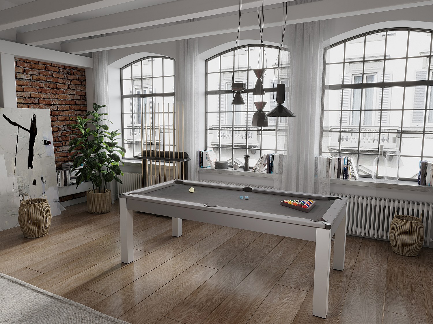 Multifunktionstisch Billard & Tischtennis - 213 x 112 x 81,5 cm - Grau - BALTHAZAR