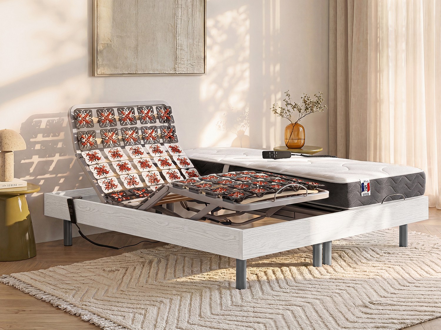 Relaxbett elektrisch mit Tellermodulen - Matratzen 100% Latex mit 3 Zonen - 2 x 90 x 200 cm - Weiß - JUPITER von  YSMÉE