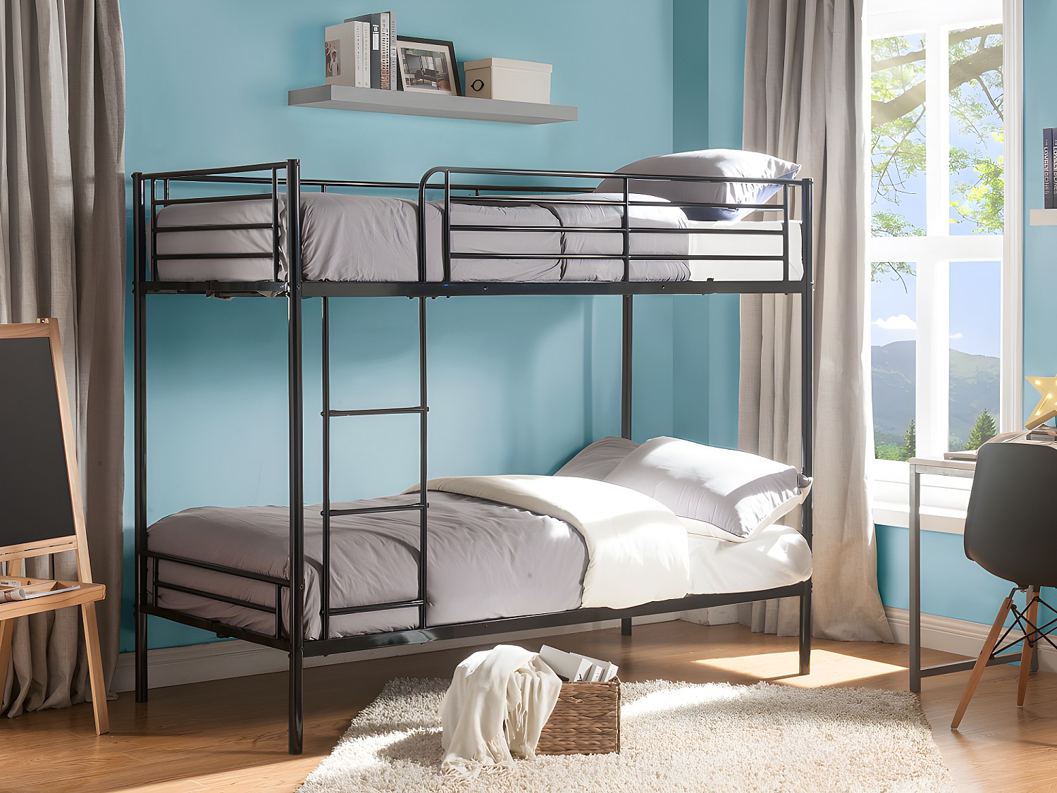 Etagenbett + Matratzen - 2 x 90 x 190 cm - Schwarz - DUOTIS II