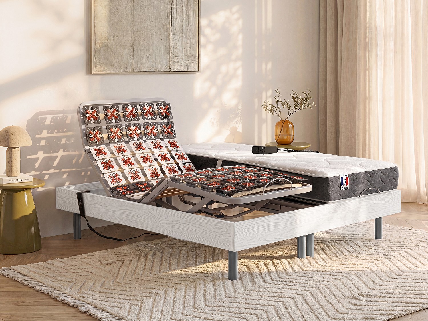 Relaxbett elektrisch mit Tellermodulen - Matratzen 100% Latex mit 3 Zonen - 2 x 70 x 190 cm - Weiß - JUPITER von  YSMÉE