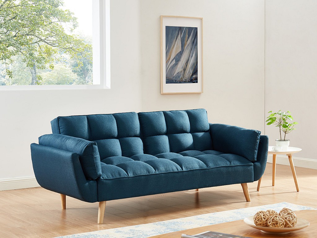 Schlafsofa Klappsofa 3-Sitzer - Stoff - Blau - LOELINE
