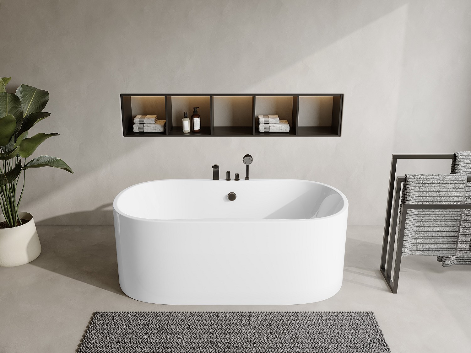 Freistehende Badewanne mit Armatur 150 x 75 x 58 cm Weiß 195 L STEPONA