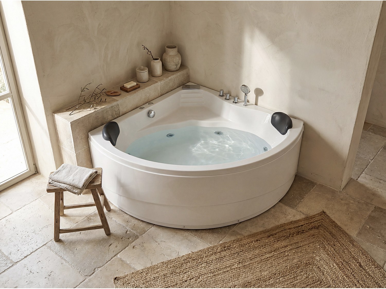 Whirlpool Eckwanne - 2 Personen - 350 L - 150 x 150 x 60 cm - AGLENA