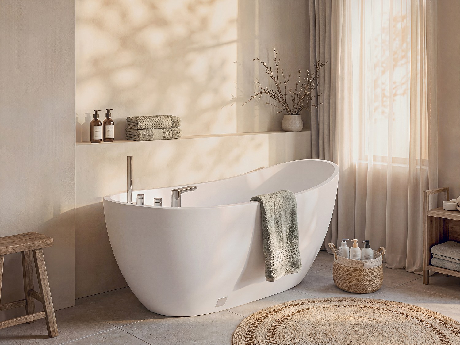 Freistehende Badewanne mit Armatur 150 x 75 x 70 cm Weiß 220 L NATALIA