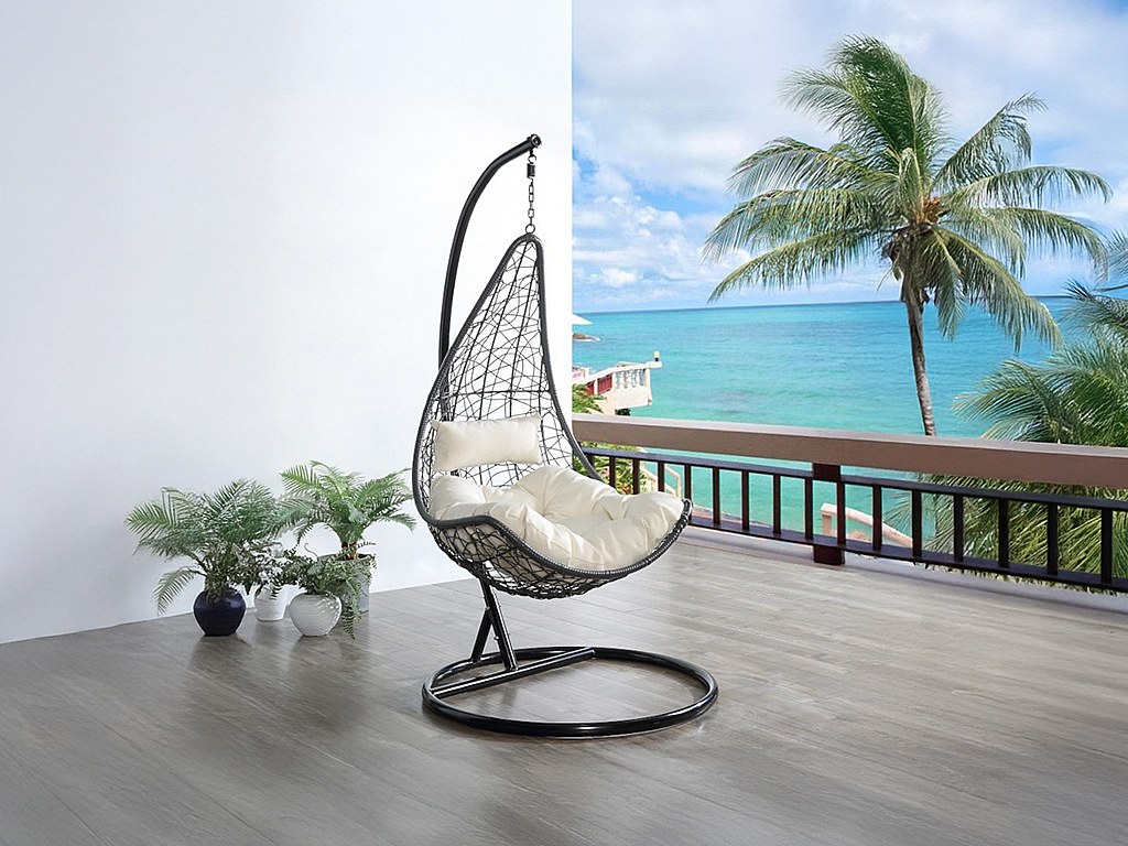 Hängesessel - Polyrattan - Schwarz mit weißen Kissen - OROSI von MYLIA