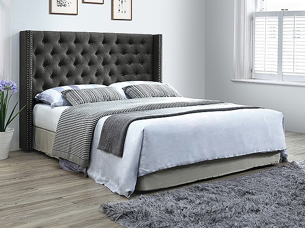 Bettkopfteil - B. 190 cm - Gepolstert Stoff - Grau - MASSIMO