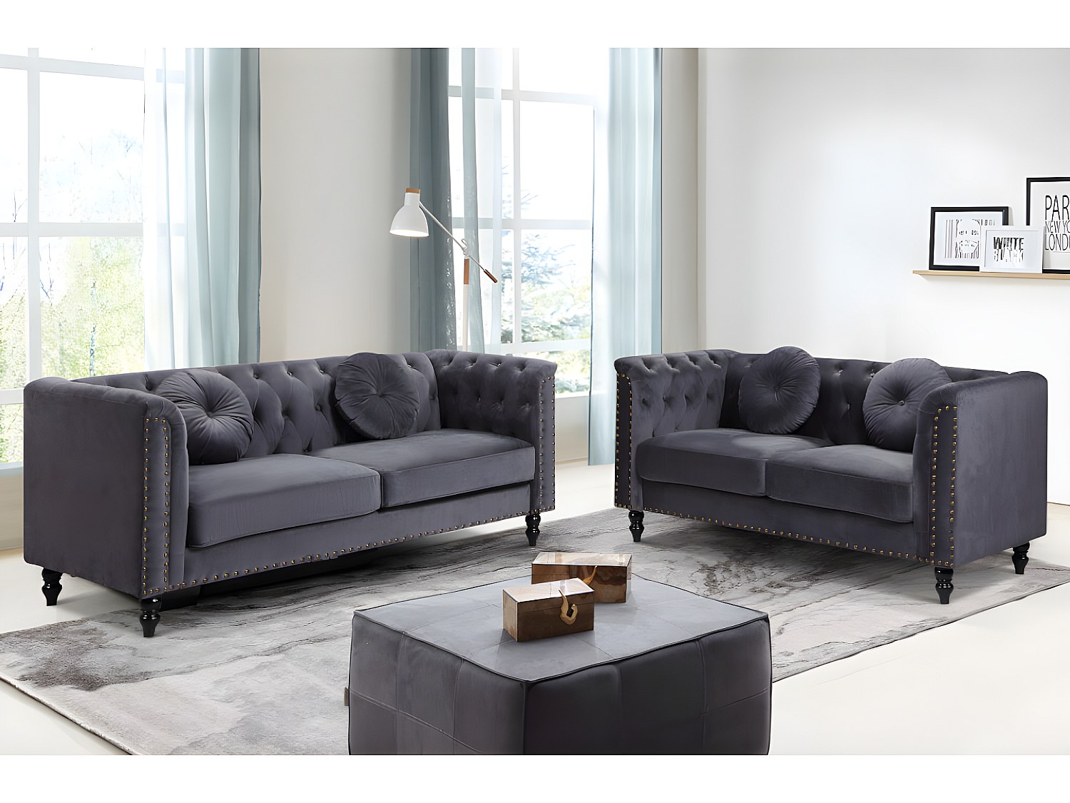 Couchgarnitur 3+2 - Samt - Anthrazit - TURNER