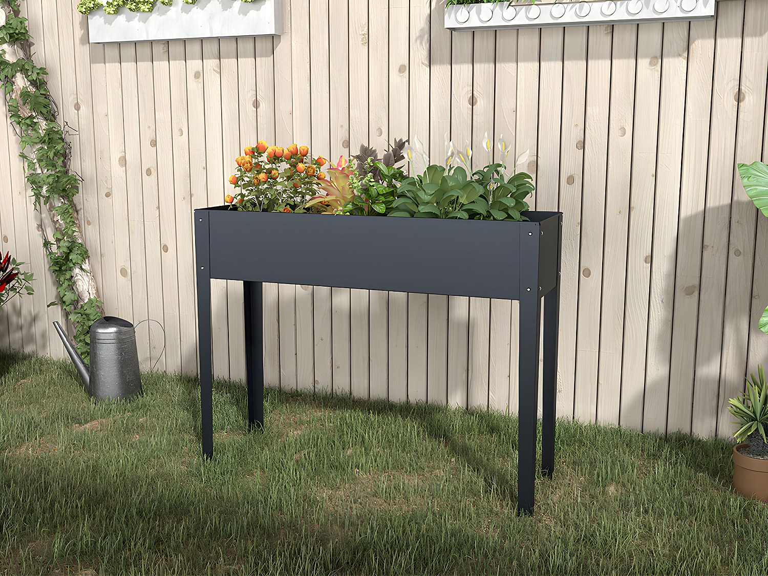 Hochbeet auf Stelzen - Stahl - 100 x 30 x 80 cm - Anthrazit - YGOS
