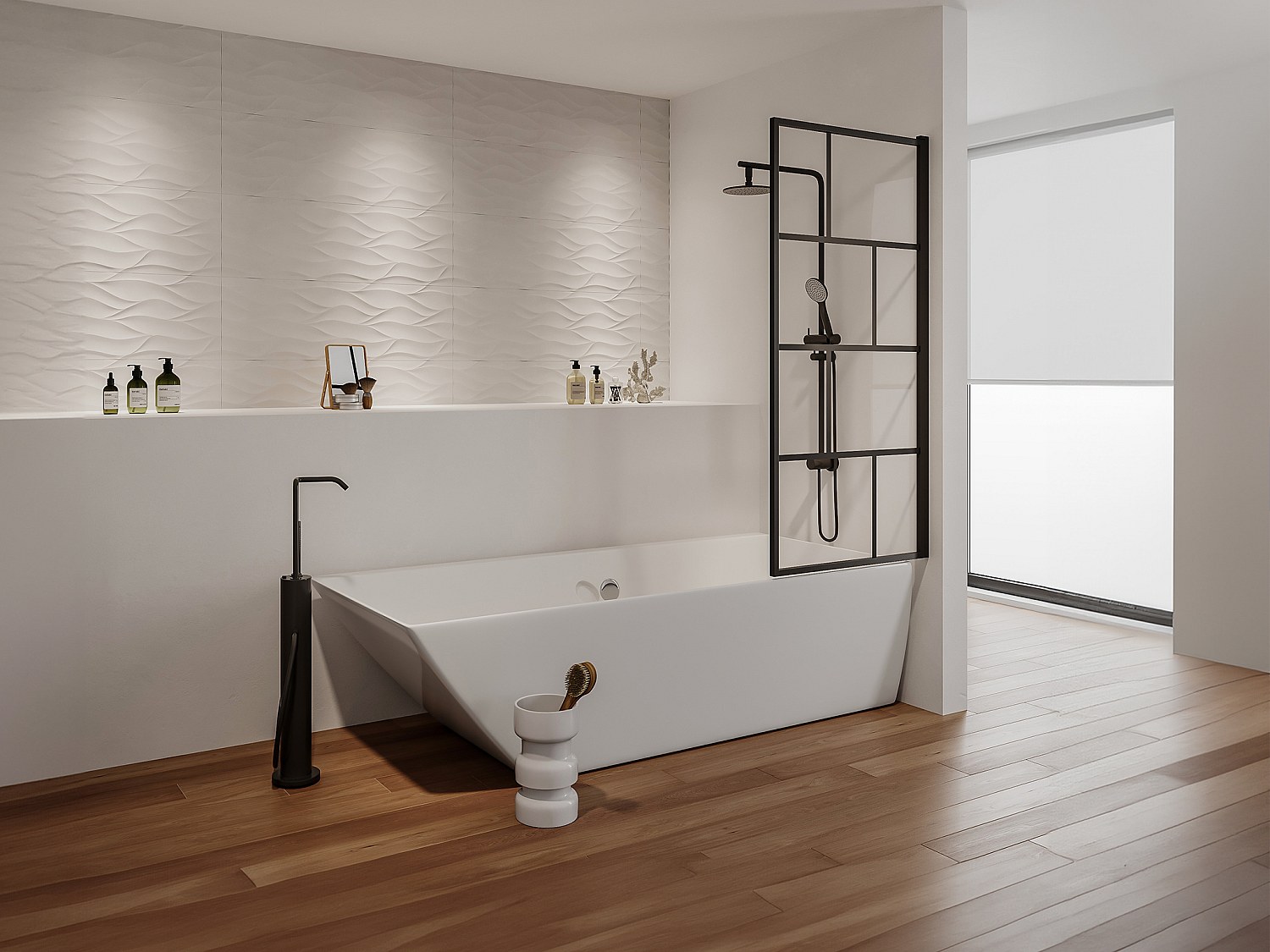 Duschtrennwand für die Badewanne – 70 x 140 cm – Glas – Schwarz matt – RIVANON