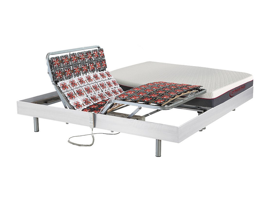 Relaxbett elektrisch - Matratzen mit Memory Schaum - ATRIDE von DREAMEA - mit OKIN-Motor - Weiß - 2 x 80 x 200 cm