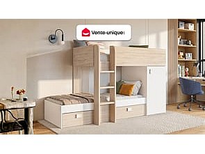 Eck-Hochbett modulierbar - 2 x 90 x 190 cm - mit Stauraum - Holzfarben & Weiß - RICARDO