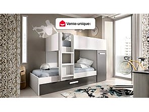 Etagenbett Ausziehbett mit Stauraum - 3 x 90 x 190 cm - Weiß & Anthrazit - ANTHONY