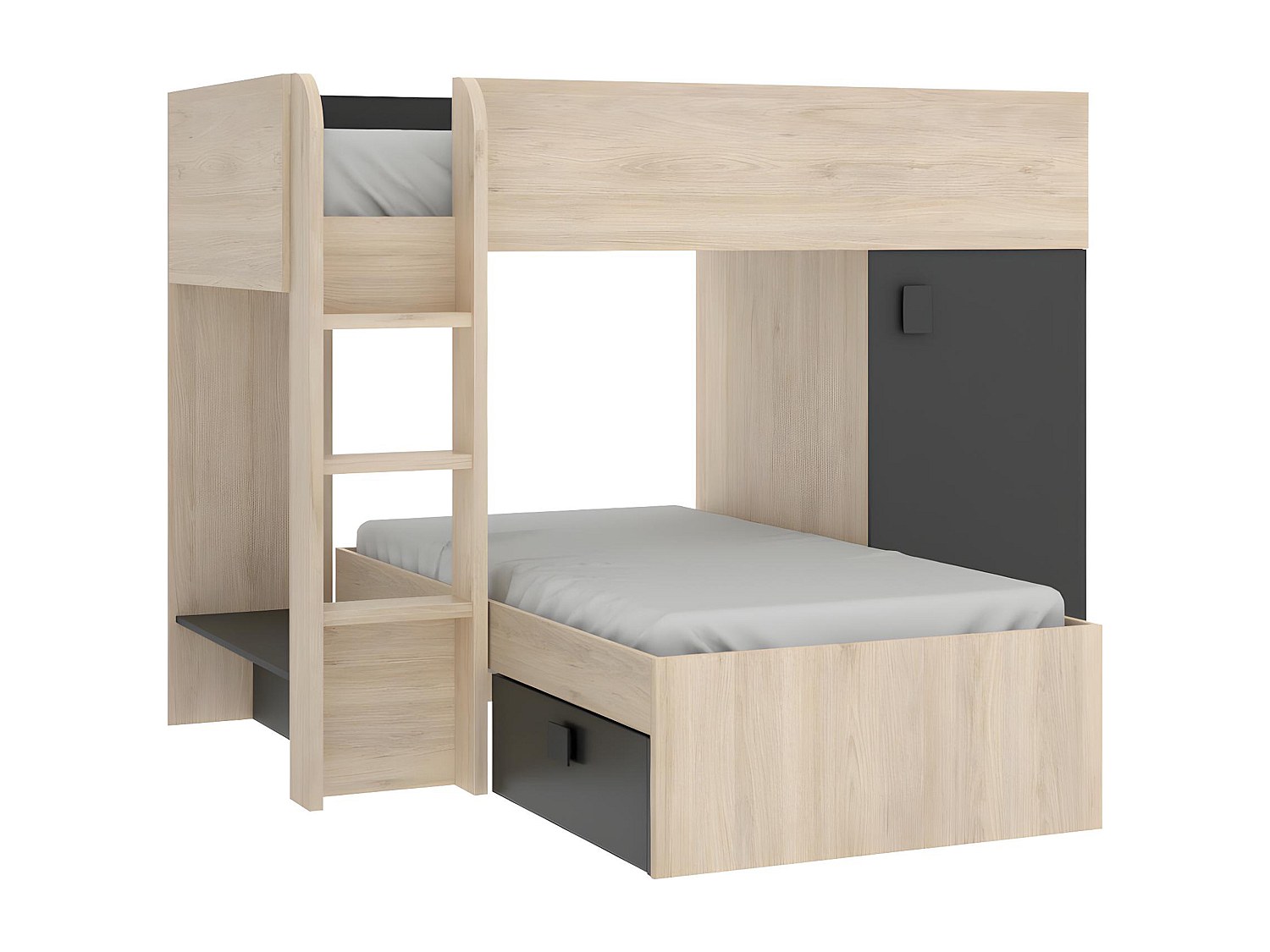 Eck-Hochbett modulierbar - 2 x 90 x 190 cm - mit Stauraum - Holzfarben & Anthrazit - RICARDO