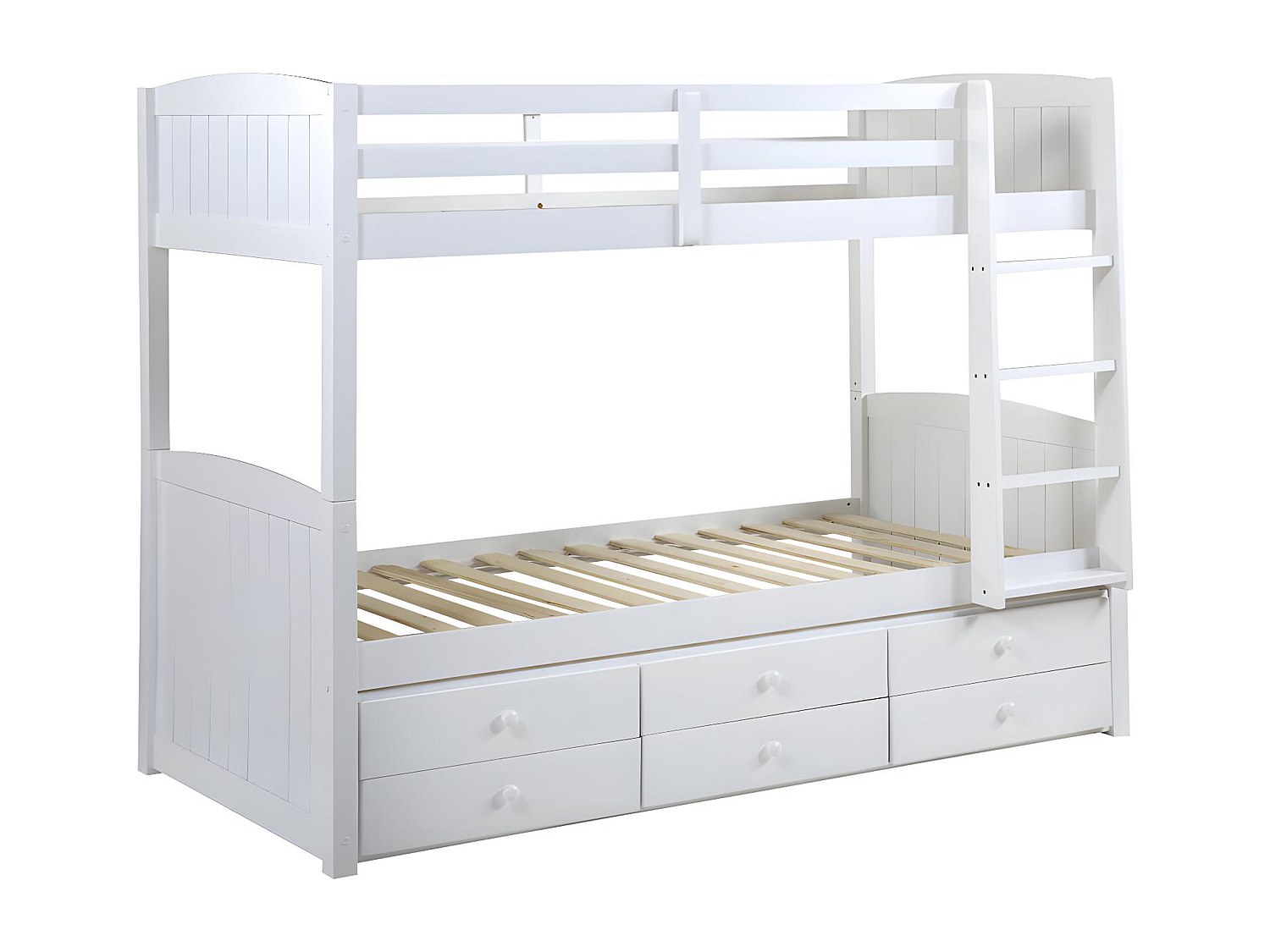 Etagenbett Stapelbett mit Lattenrost & Stauraum - 2x 90 x 190 cm - Kiefernholz - Weiß - ANCHISE II