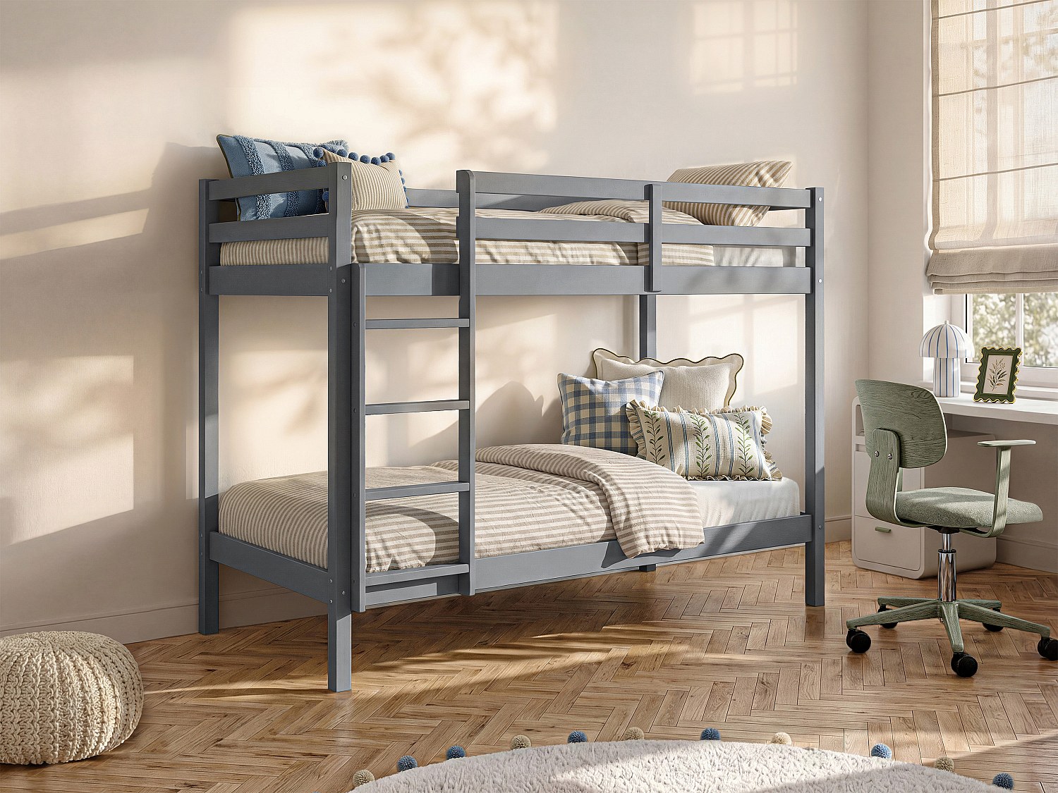 Etagenbett - 2x 90 x 190 cm - Kiefer massiv - Grau - ANICET II