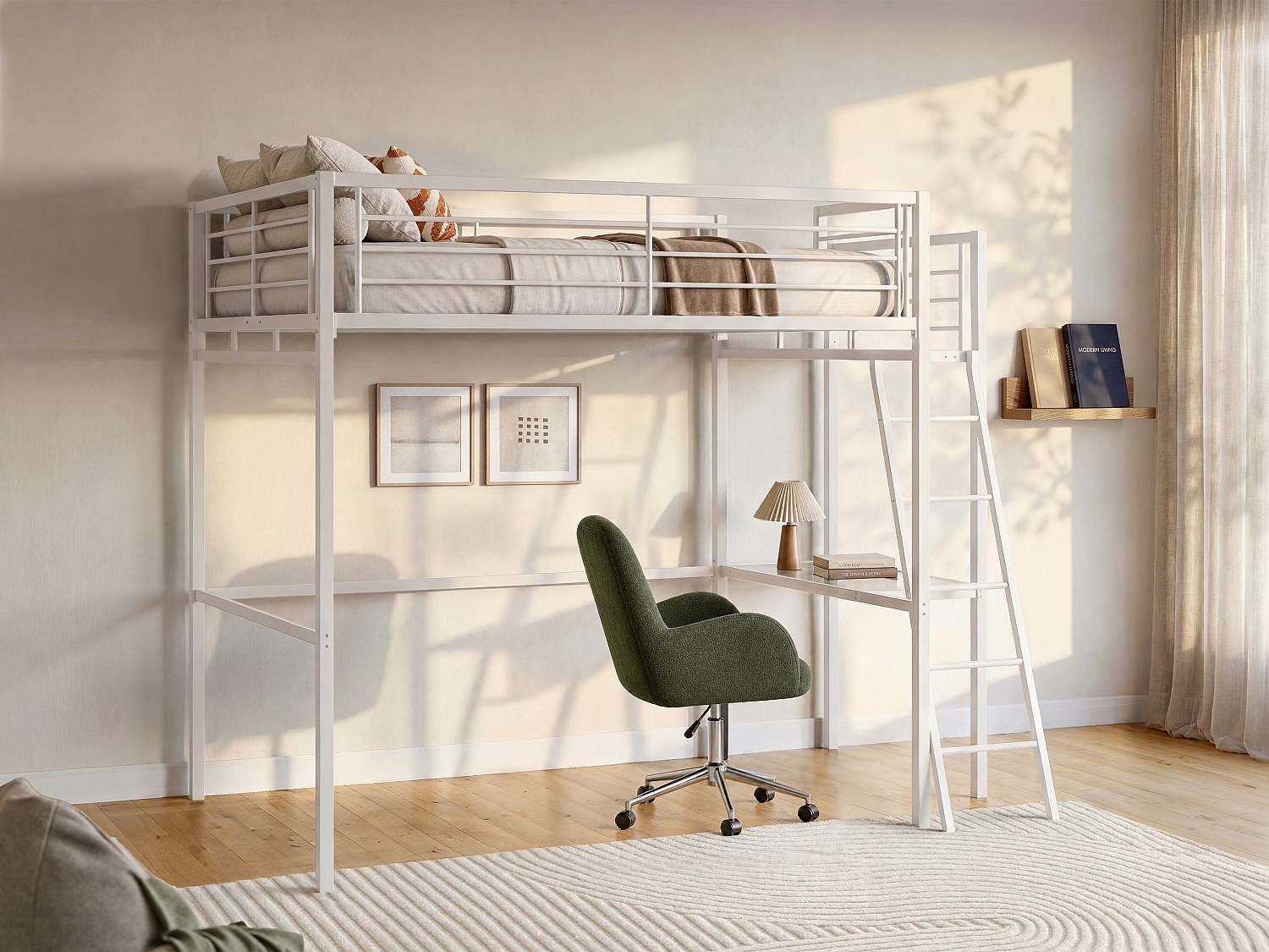 Hochbett mit Schreibtisch - 140 x 190 cm - Weiß - CASUAL II