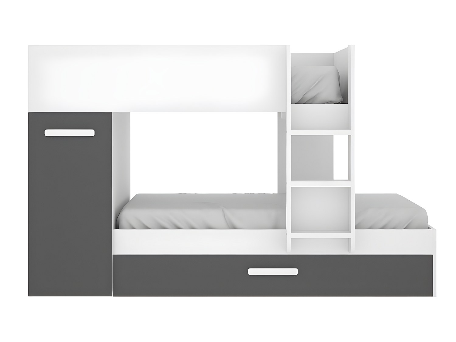 Etagenbett Ausziehbett mit Stauraum + Matratzen - 3x 90 x 190 cm - Weiß & Anthrazit - ANTHONY