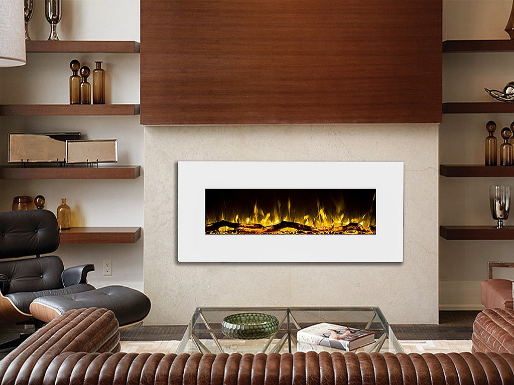 Elektrokamin Wandkamin - 110 x 14 x 49 cm - Weiß - LALITA