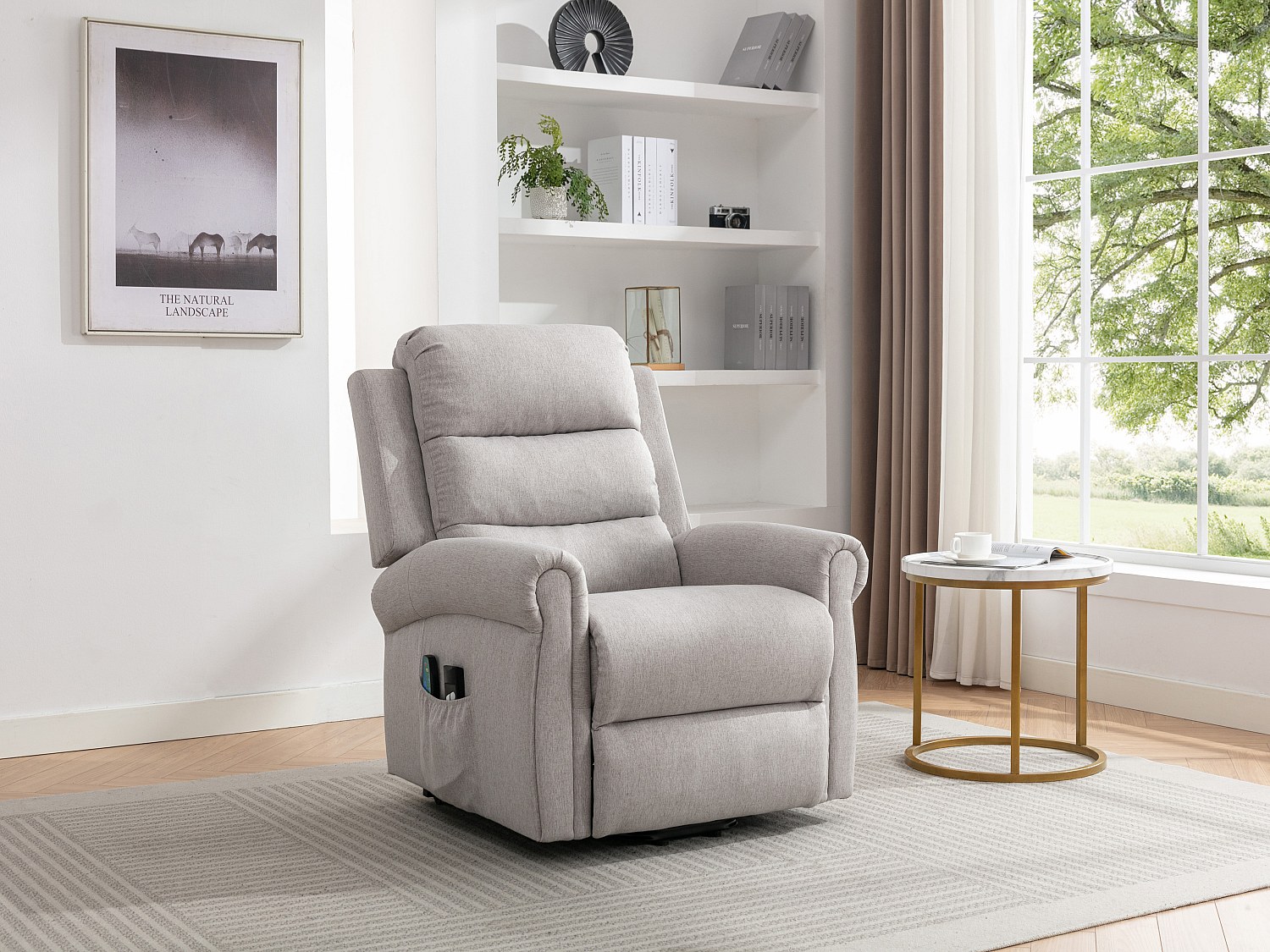 Massagesessel mit elektrischer Aufstehhilfe - Stoff - Beige - LOVARI