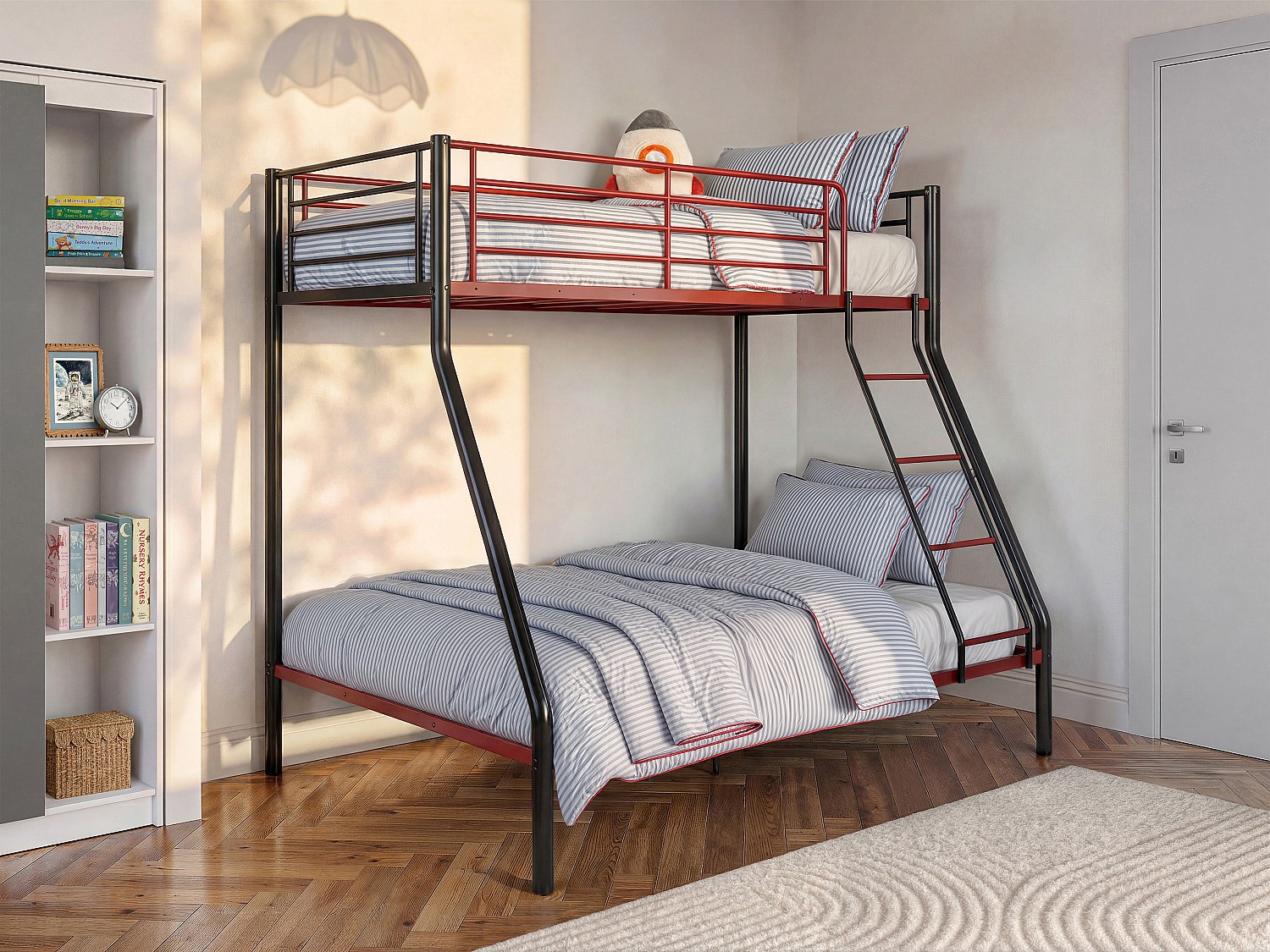 Etagenbett - 90 & 140 x 190 cm - Stahl - Schwarz & Rot - ELEVATIO IV