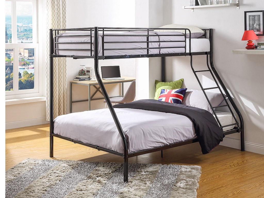 Etagenbett + Lattenrost - 90 x 190 & 140 x 190 cm - Metall - Silberbarfen - ELEVATIO III