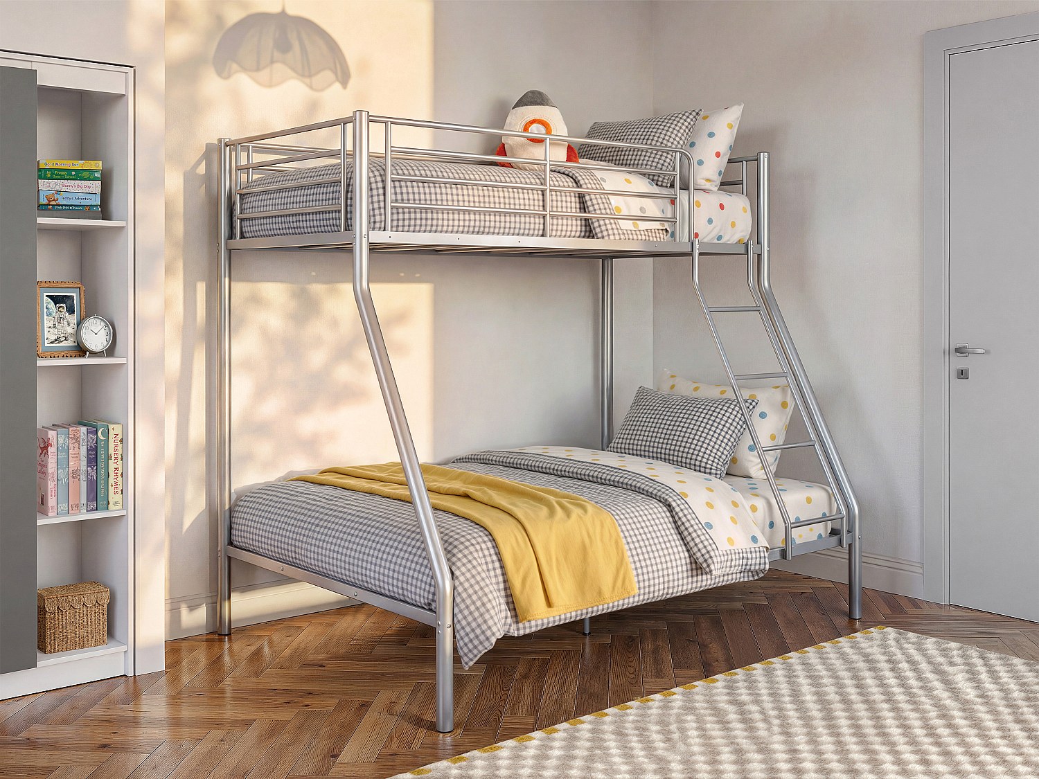 Etagenbett + Lattenrost - 90 x 190 & 140 x 190 cm - Metall - Silberbarfen - ELEVATIO III
