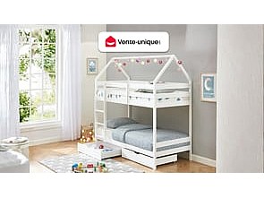 Etagenbett Hausbett mit 2 Schubladen - Kiefernholz - 2 x 90 x 190 cm - Weiß - CHORI