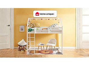 Hochbett Hausbett - Kiefernholz - 90 x 190 cm - Weiß - TARZIA