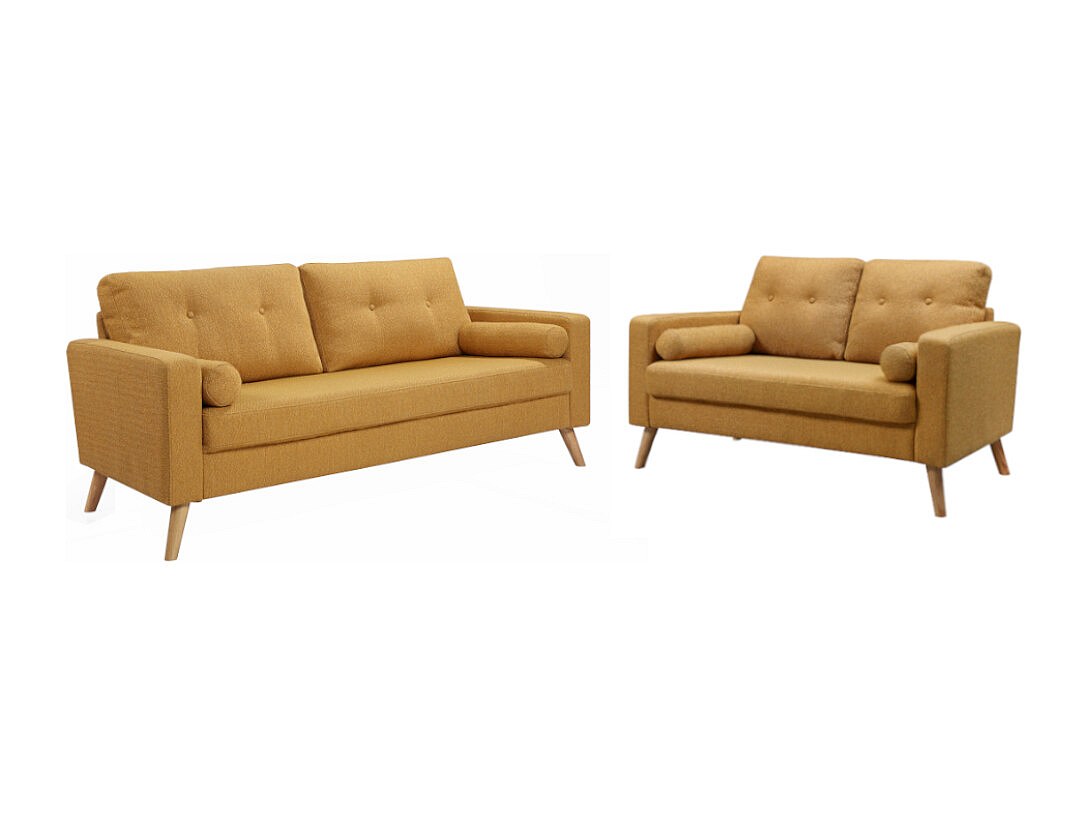 Couchgarnitur 3+2 - Bouclé-Stoff - Gelb - TATUM