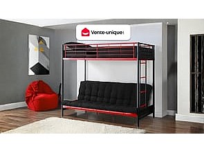 Hochbett mit Schlafsofa - 90 x 190 cm - Metall - Rot & Schwarz - MODULO V