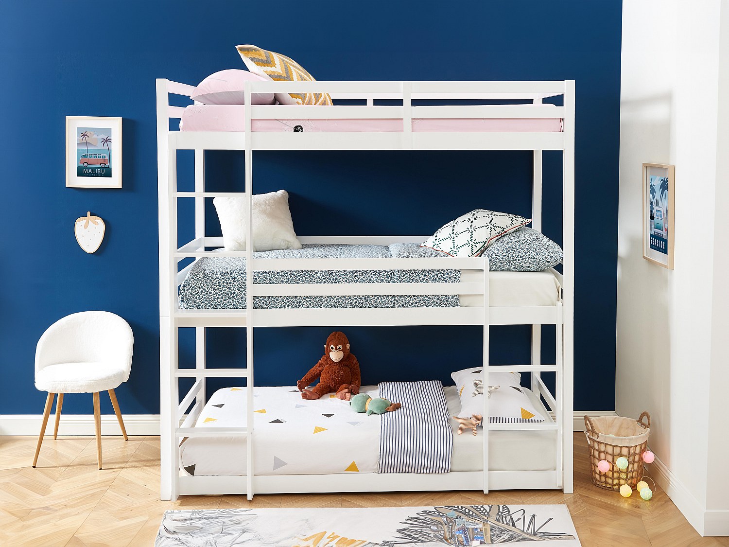 Etagenbett 3 Personen - Kiefernholz - 3 x 90 x 200 cm - Weiß - VAGAR