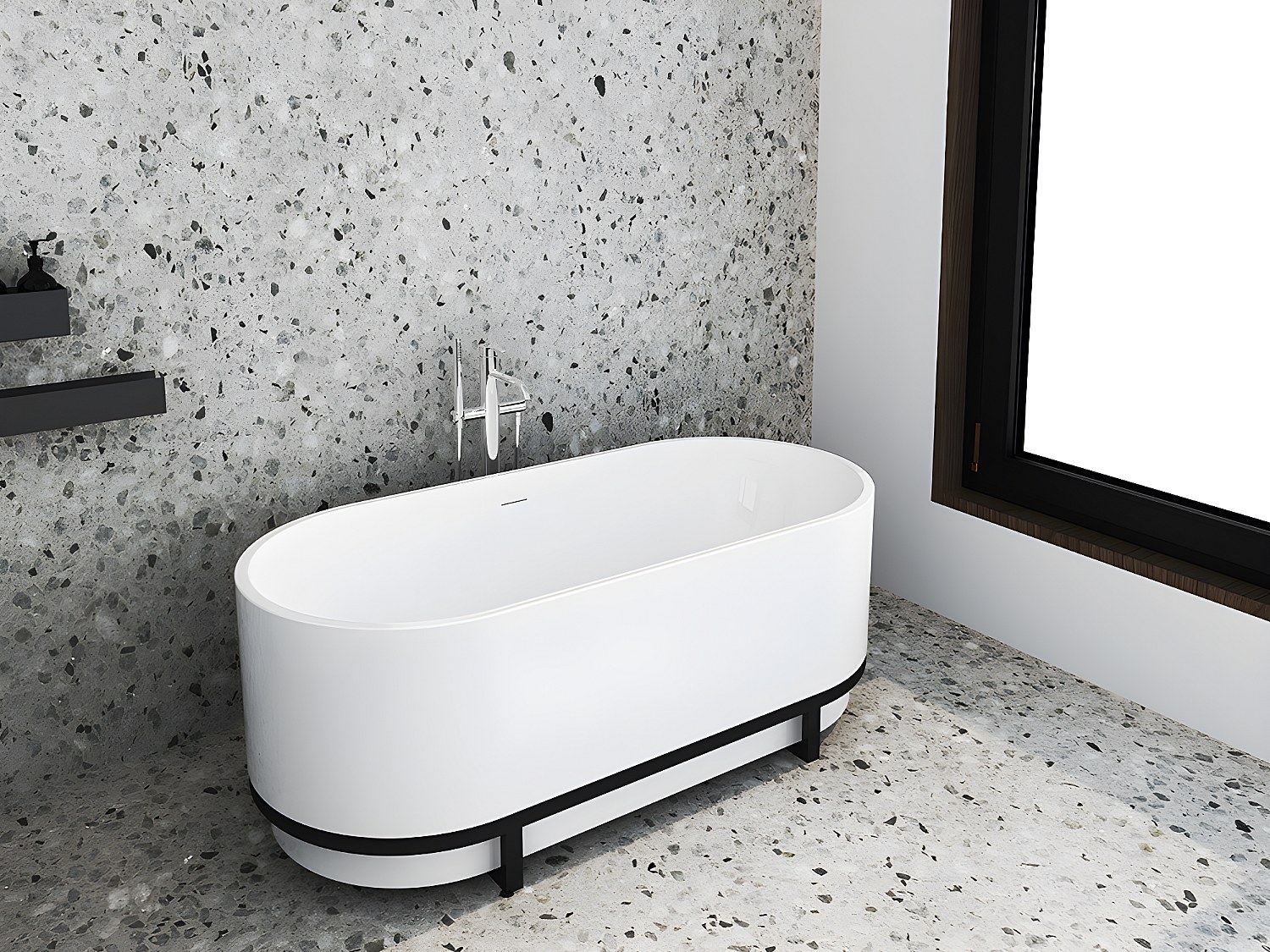 Freistehende ovale Badewanne mit Metalldekor 160 x 74 x 60 cm Acryl Weiß 230 L PLECO