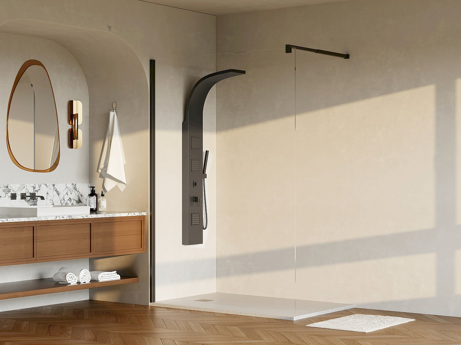 Duschtrennwand Seitenwand italienische Dusche - 140 x 200 cm - Schwarz matt - DAREN