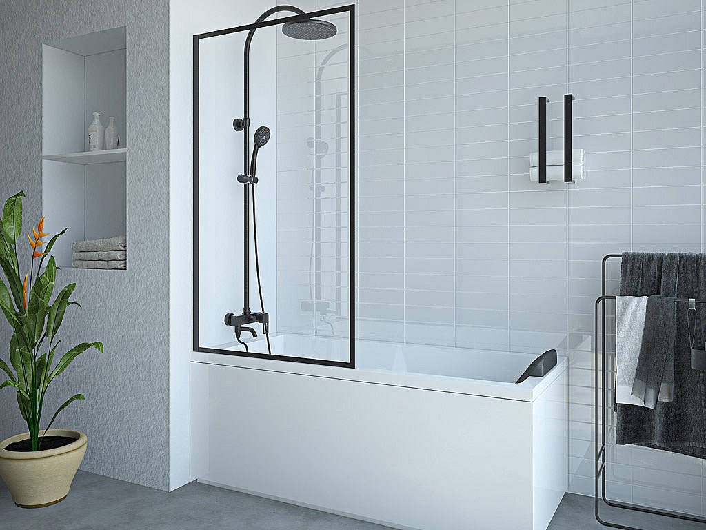 Duschtrennwand Badewanne - Industrial Style - 80 x 140 cm - Sicherheitsglas - Schwarz - BRADENTON