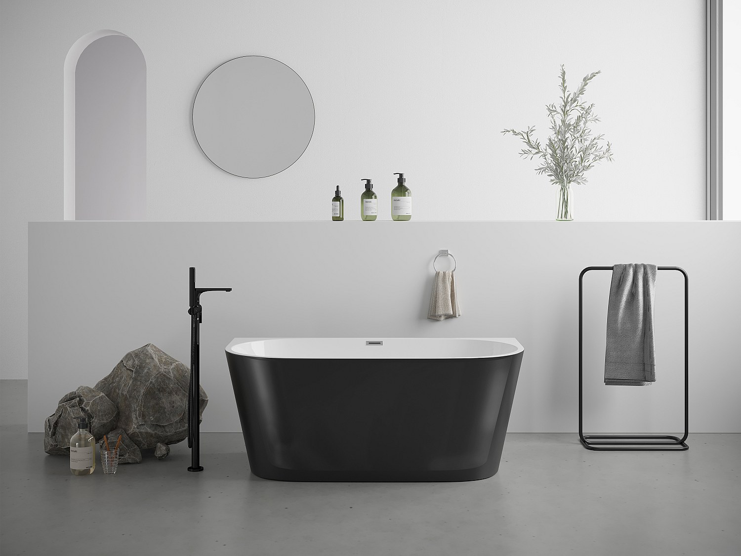 Halb freistehende Badewanne 130 x 71,5 x 58 cm Acryl Schwarz glänzend 175 L DIVINA