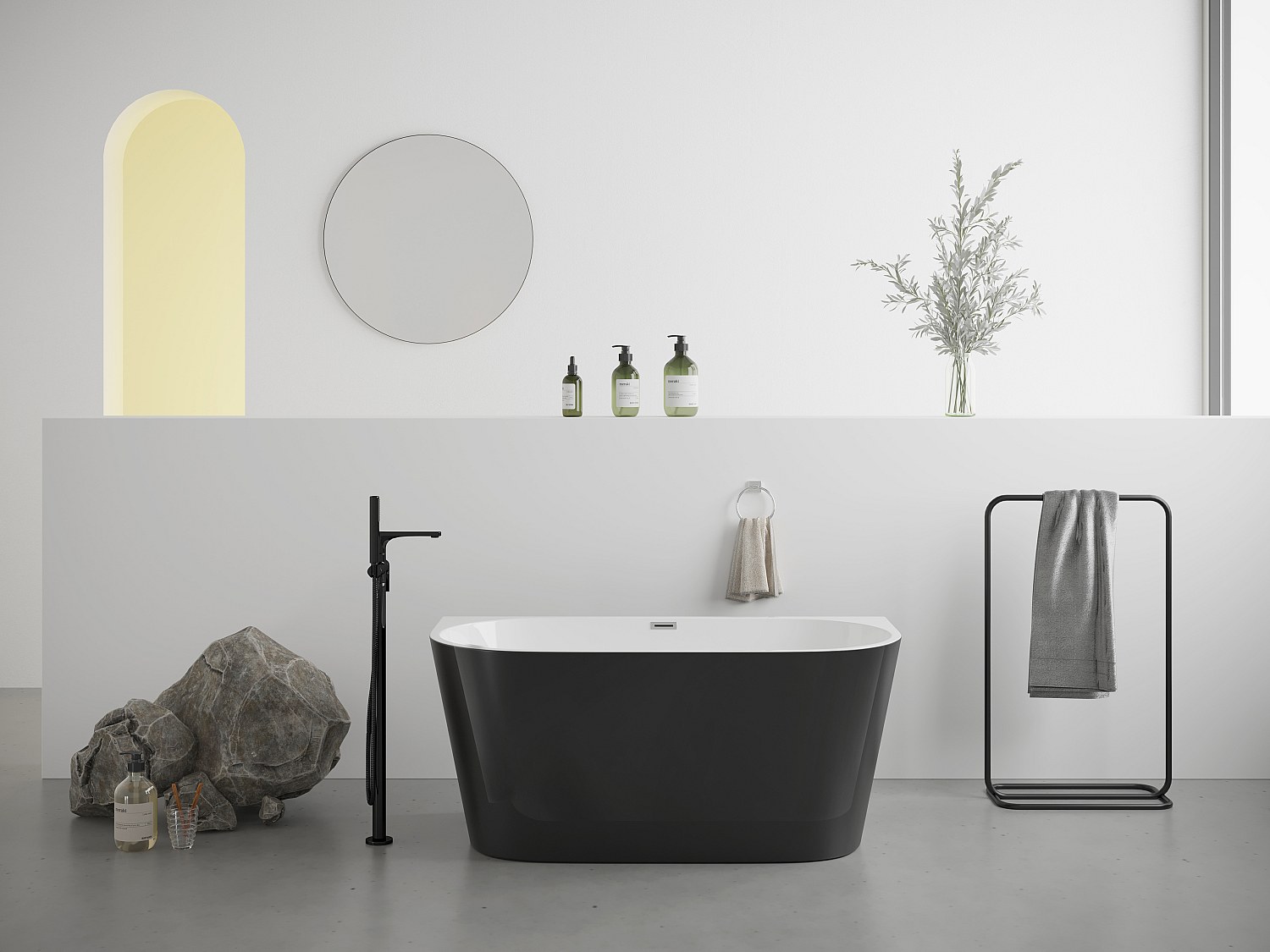 Halb freistehende Badewanne 149,5 x 75 x 58 cm Acryl Schwarz glänzend 200 L DIVINA